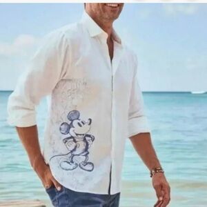 Disney x Tommy Bahama Mickey Mouse Linen Shirt White Sketch Print Men’s XL. NWOT
